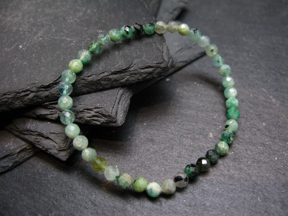 Emerald Genuine Bracelet ~ 7 Inches ~ 4mm Round Facetted Beads