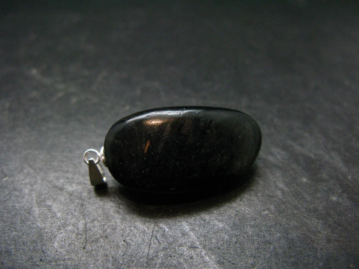 Very Rare Sterling Silver Nuumite Nuummite Pendant From Greenland - 1.4" - 8.34 Grams