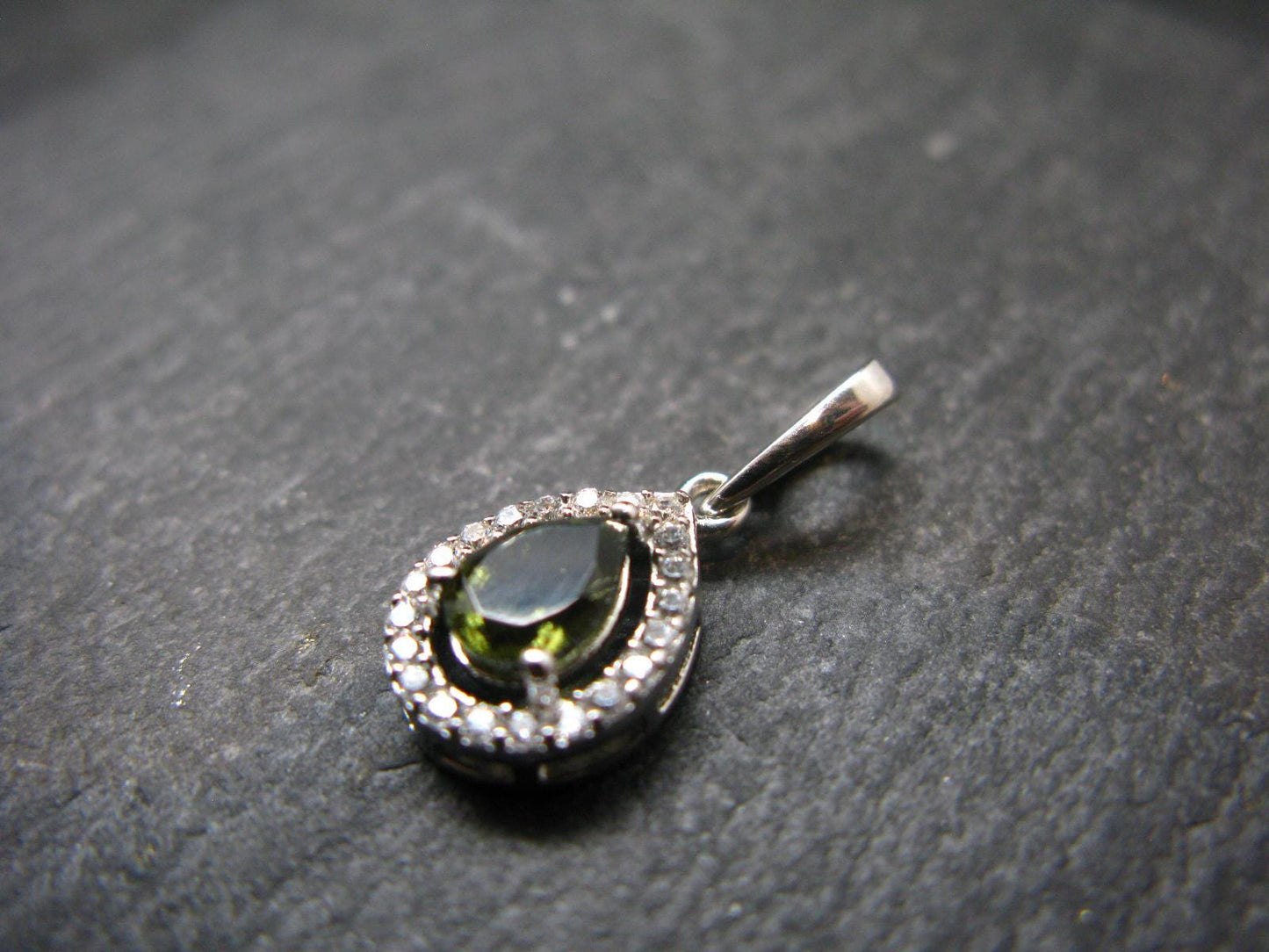 Moldavite Tektite Silver Pendant from Czech Republic - 0.8" - 1.34 Grams