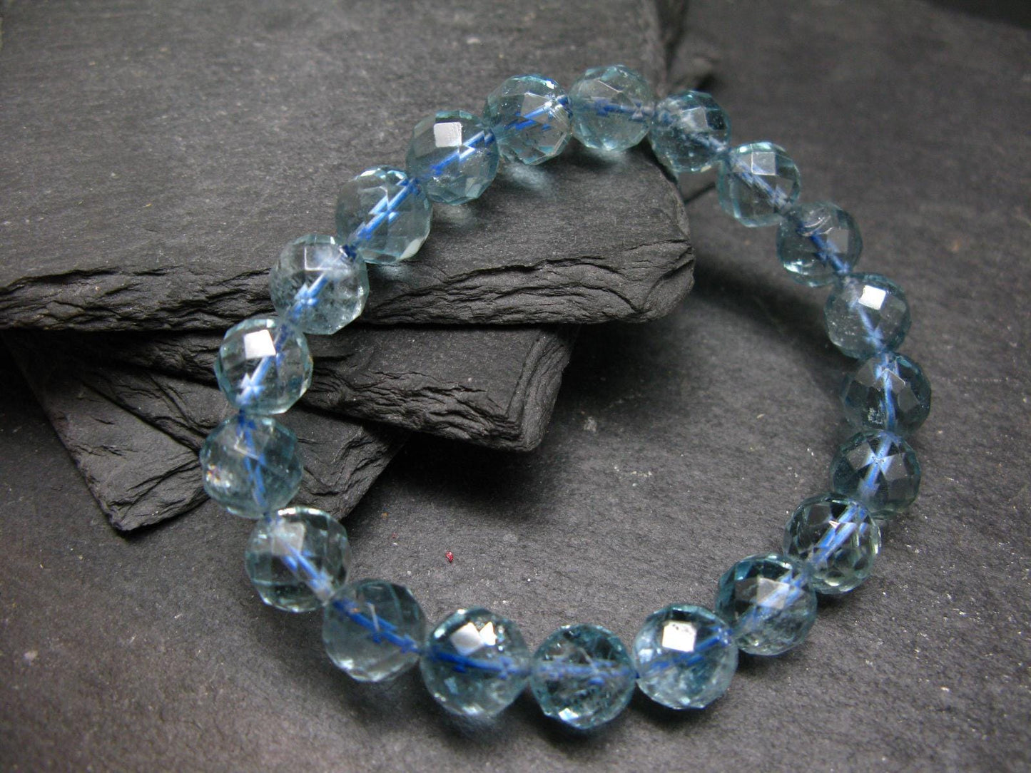 Blue Topaz Genuine Bracelet ~ 7 Inches ~ 10mm Facetted Beads