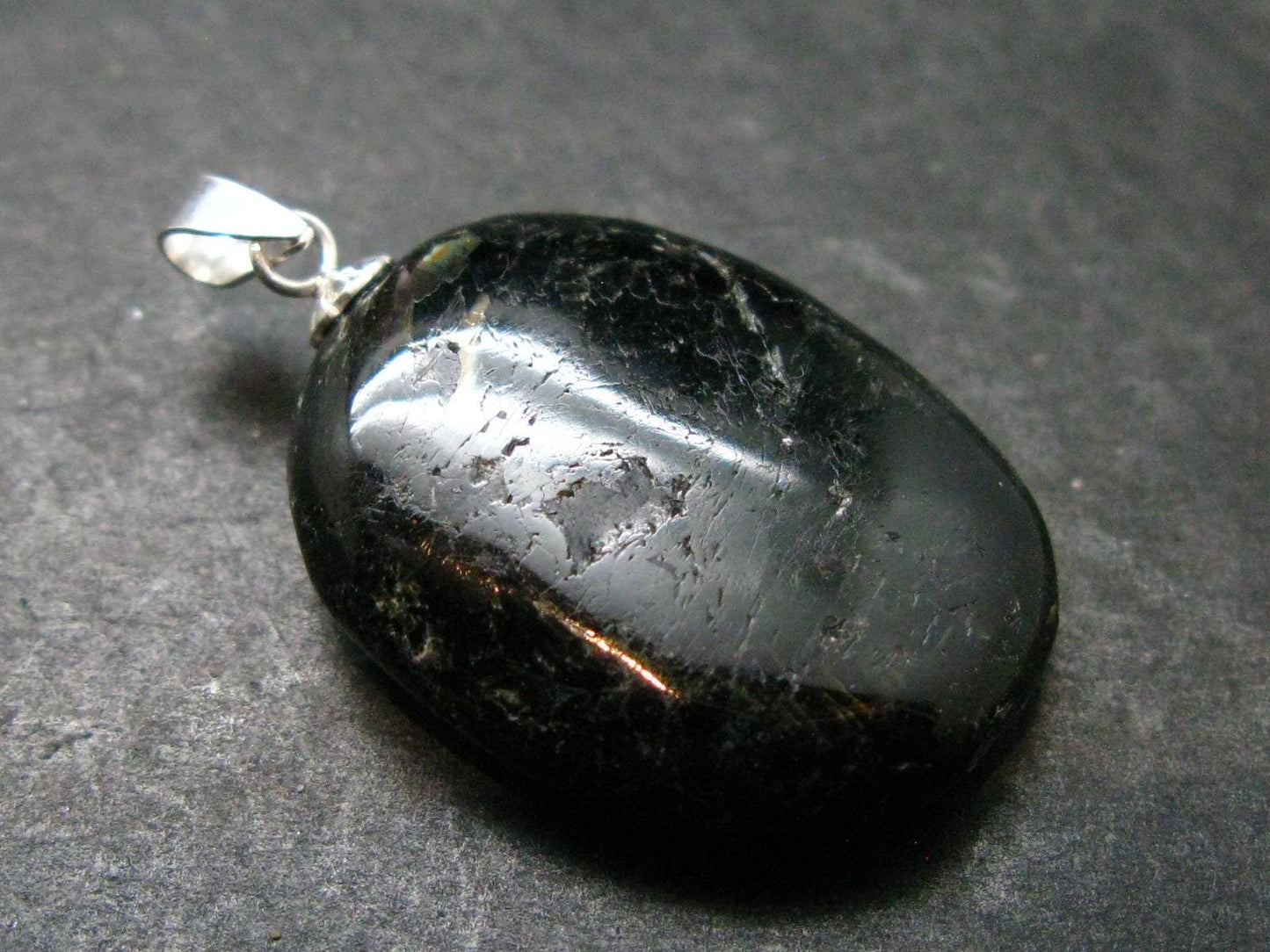 Very Rare Sterling Silver Nuumite Nuummite Pendant From Greenland - 1.2" - 6.40 Grams