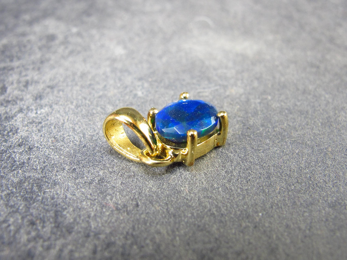 Rare Black Opal Gold Plated Silver Pendant from Australia 0.6" - 0.93 Grams
