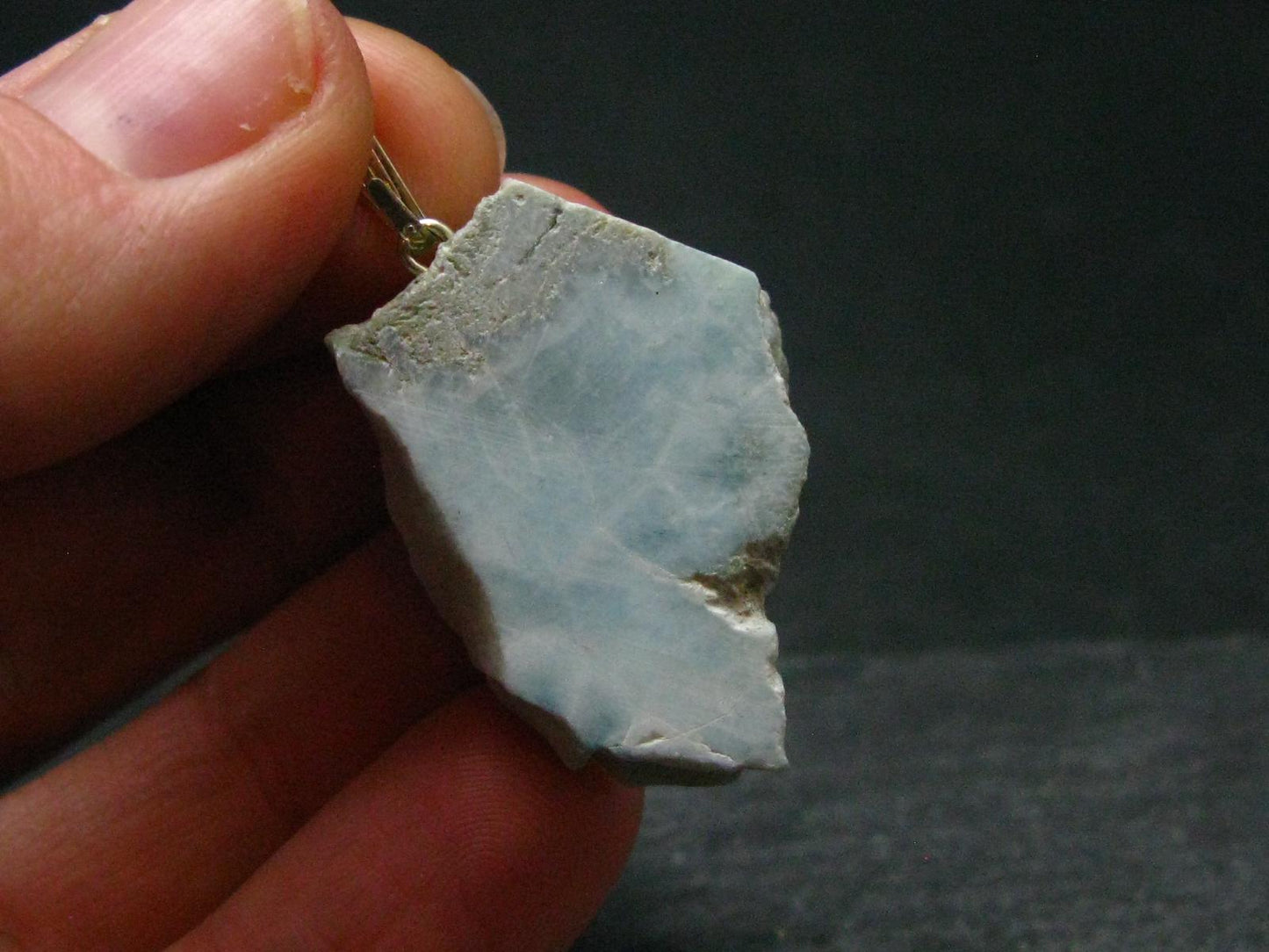Rare Blue Larimar Pectolite Silver Pendant From Dominican Republic - 1.3"
