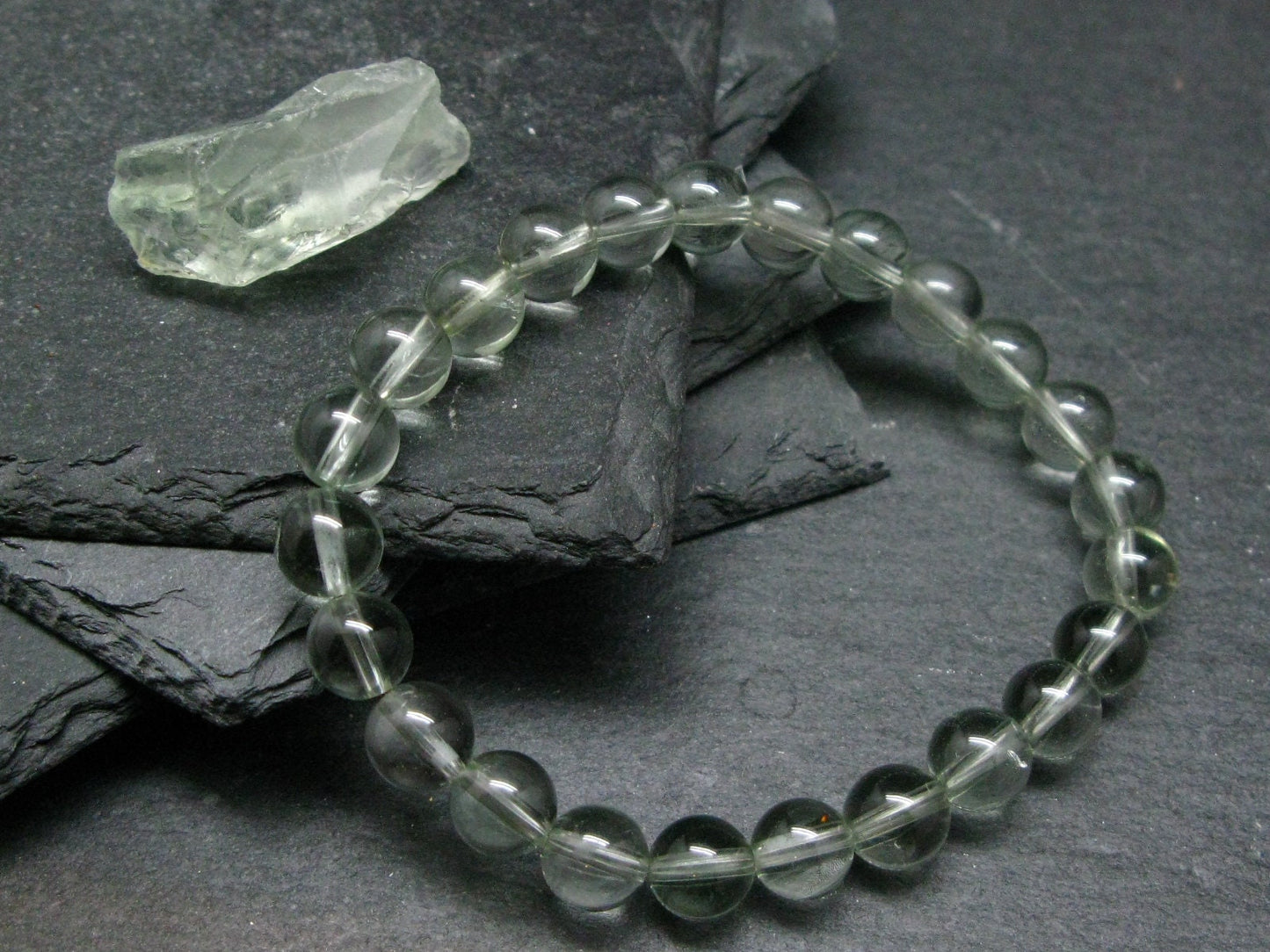 Prasiolite Green Amethyst Genuine Bracelet ~ 7 Inches ~ 8mm Round Beads