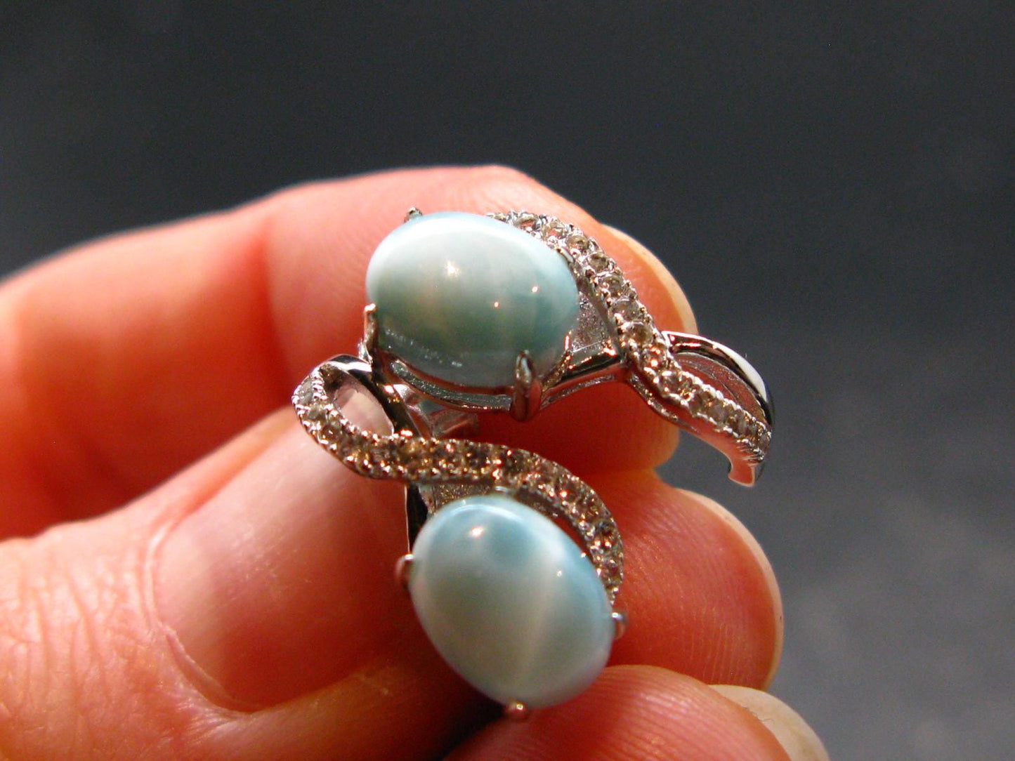 Natural Cabochon Larimar Pectolite 925 Sterling Silver Earrings from Dominican Republic - 2.77 Grams