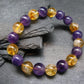 Amethyst & Citrine Genuine Bracelet ~ 7 Inches ~ 10mm Round Beads