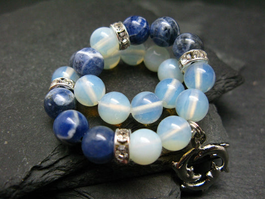 Opalite & Sodalite Genuine Bracelet ~ 7 Inches ~ 8mm Round Beads