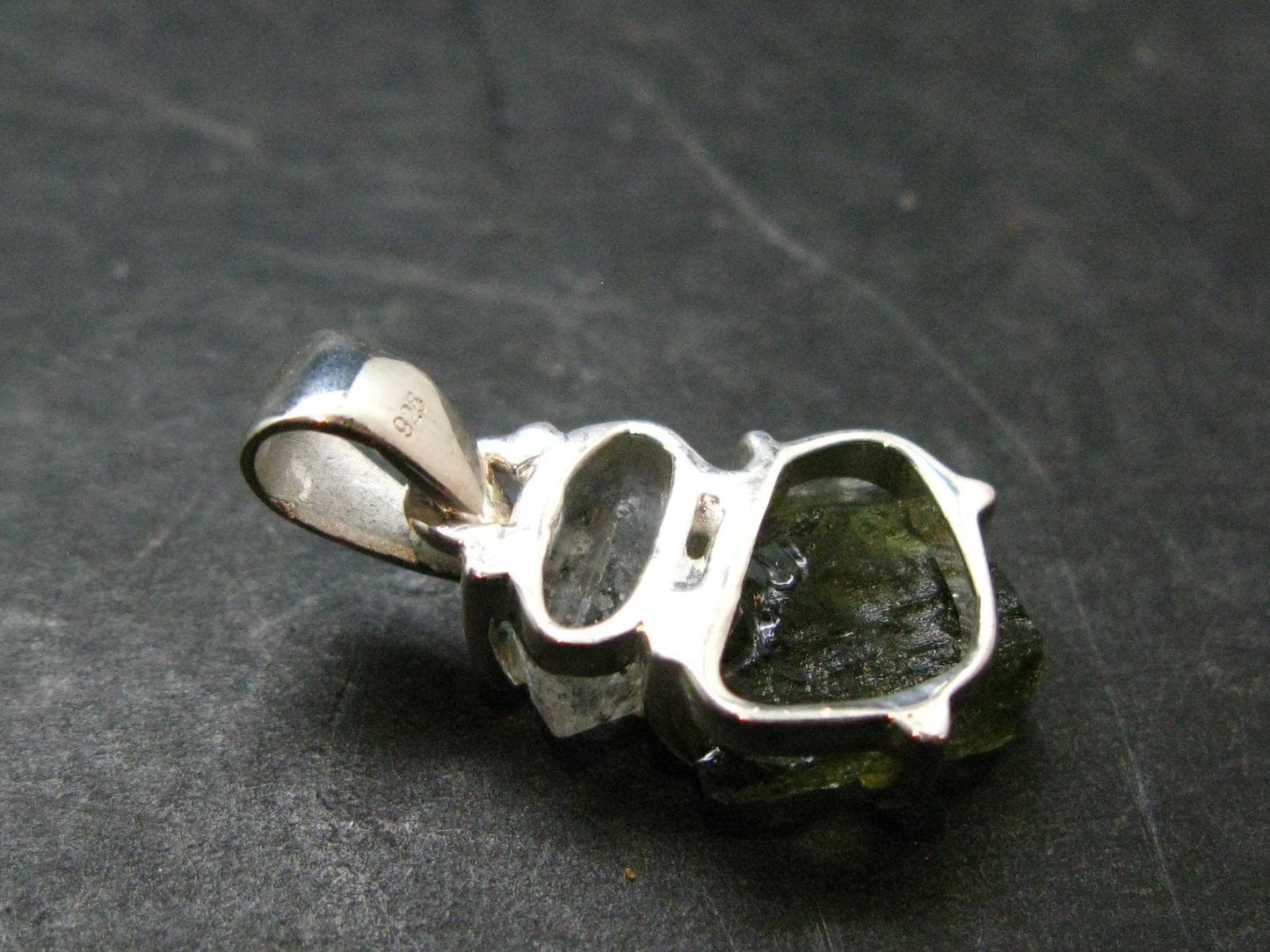 Moldavite & Herkimer Diamond Silver Pendant - 0.9" - 2.0 Grams