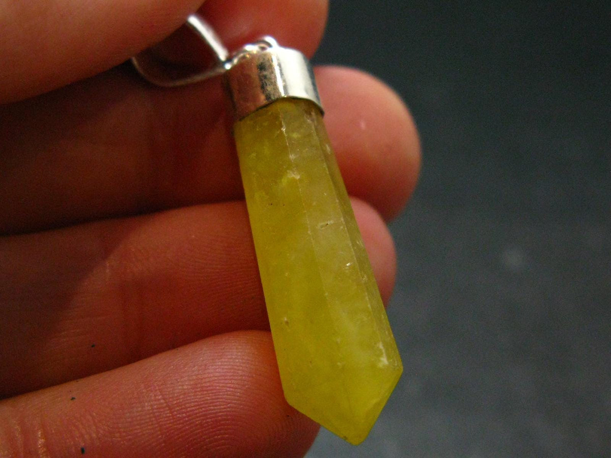 Rare Yellow Brucite Crystal Silver Pendant From Pakistan - 1.6" - 3.05 Grams
