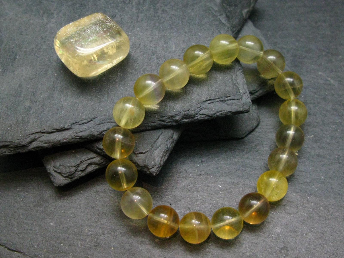 Yellow Fluorite Genuine Bracelet ~ 7 Inches ~ 10mm Round Beads