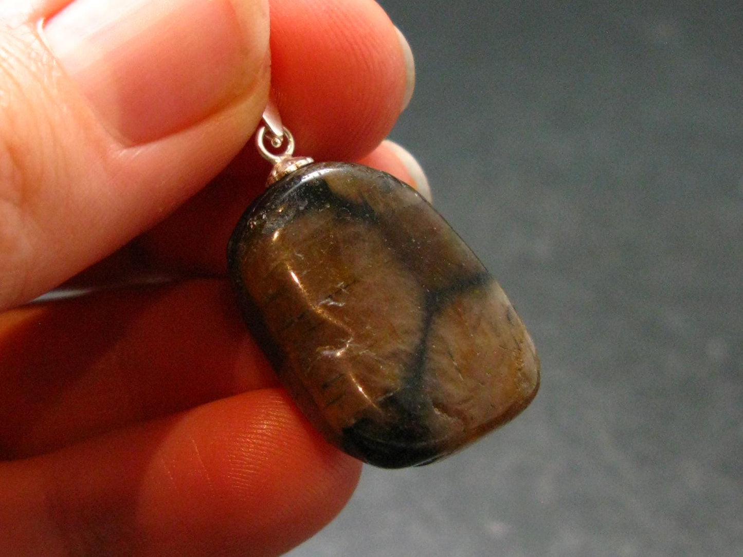 Perfect Cross-Shaped Andalusite (Variety of Chiastolite) Polished Silver Pendant from China - 1.2" - 7.95 Grams