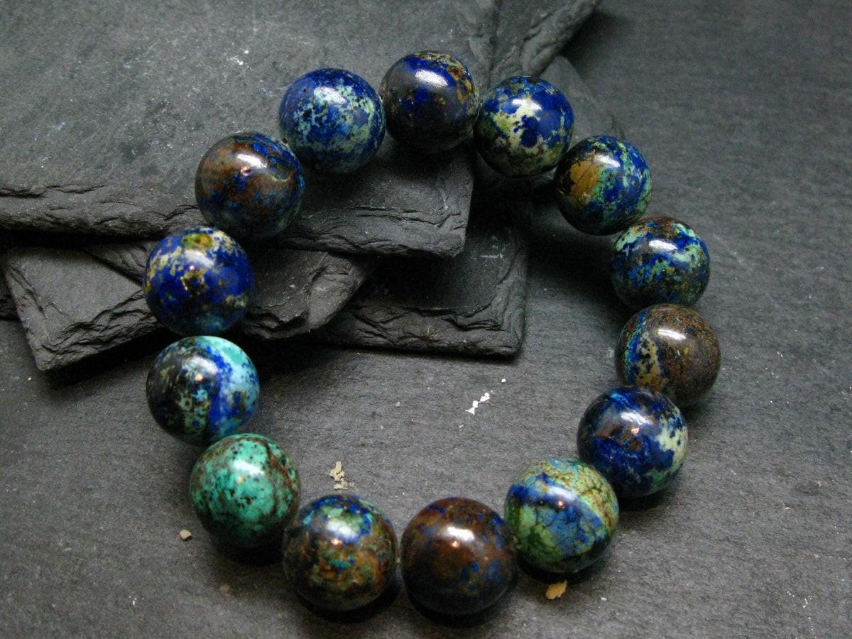 Azurite Genuine Bracelet ~ 7 Inches ~ 14mm Round Beads