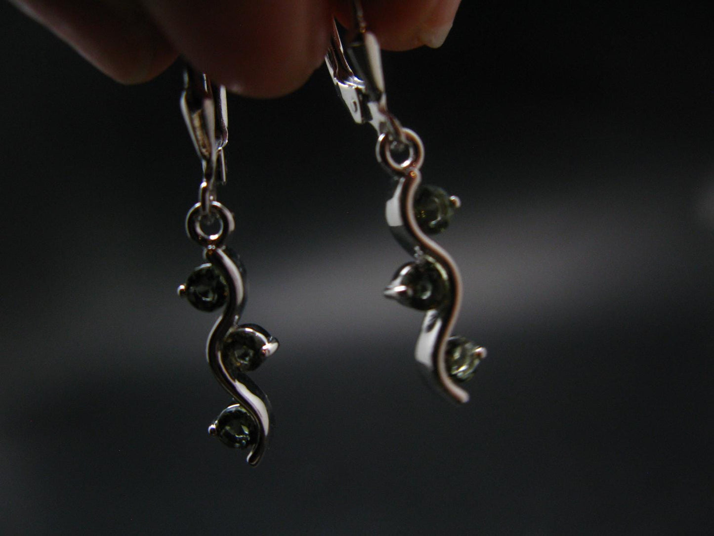 Moldavite Tektite Silver Earrings from Czech Republic - 2.68 Grams