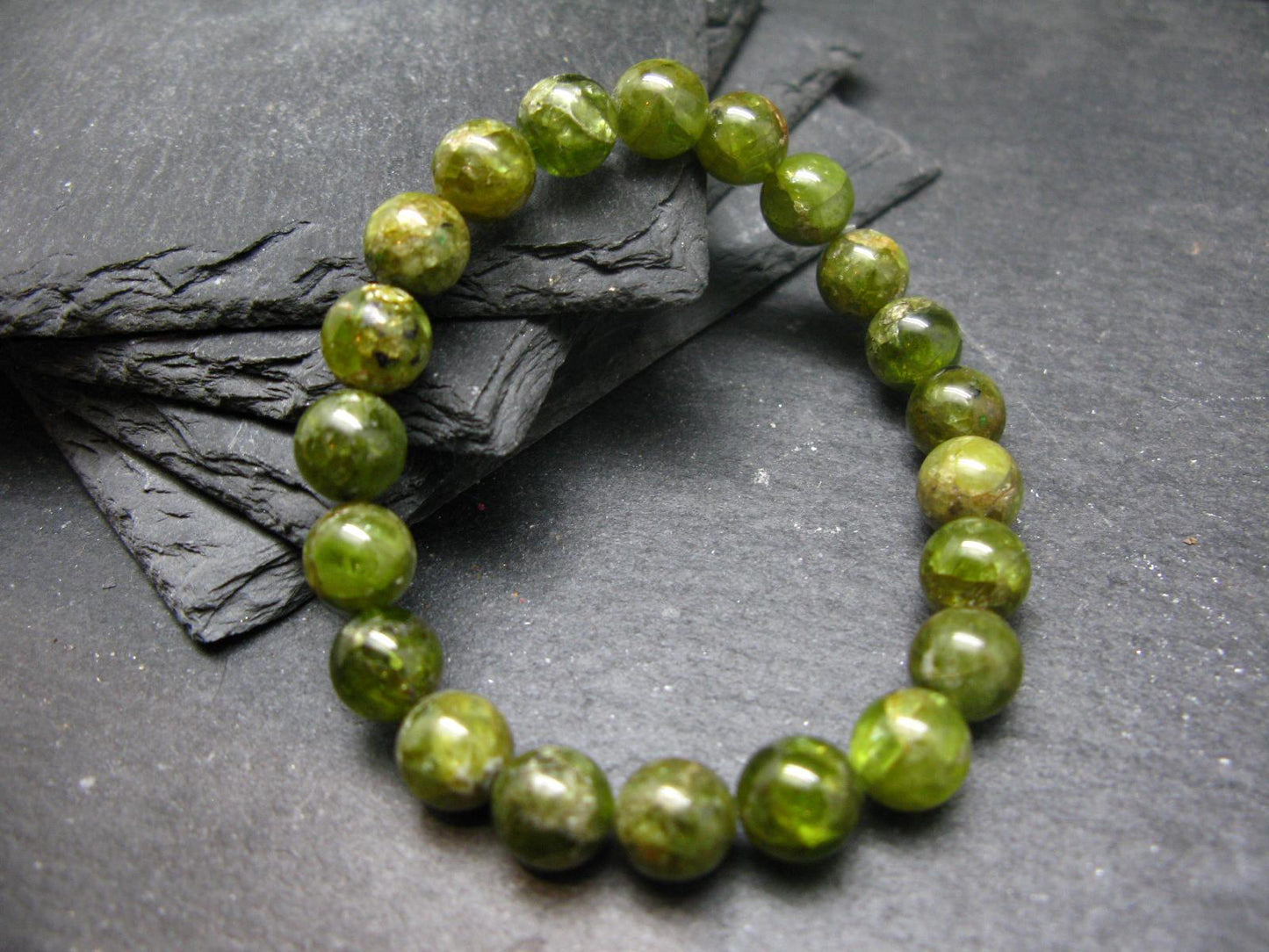 Peridot Genuine Bracelet ~ 7 Inches ~ 9mm Round Beads