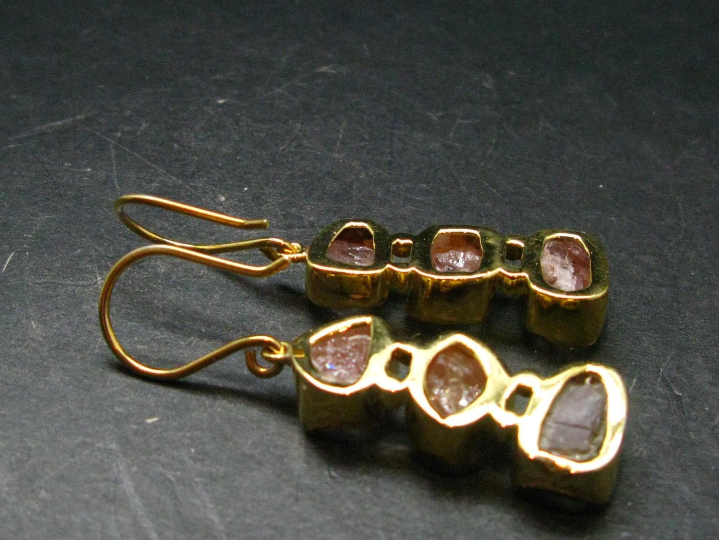 Morganite Pink Beryl Crystal Gold Plated Silver Earrings From Brazil - 12.63 Grams