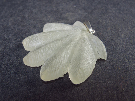 Gem Libyan Desert Glass Tektite Sterling Silver Marijuana Pendant from Libya - 1.2" - 4.4 Grams