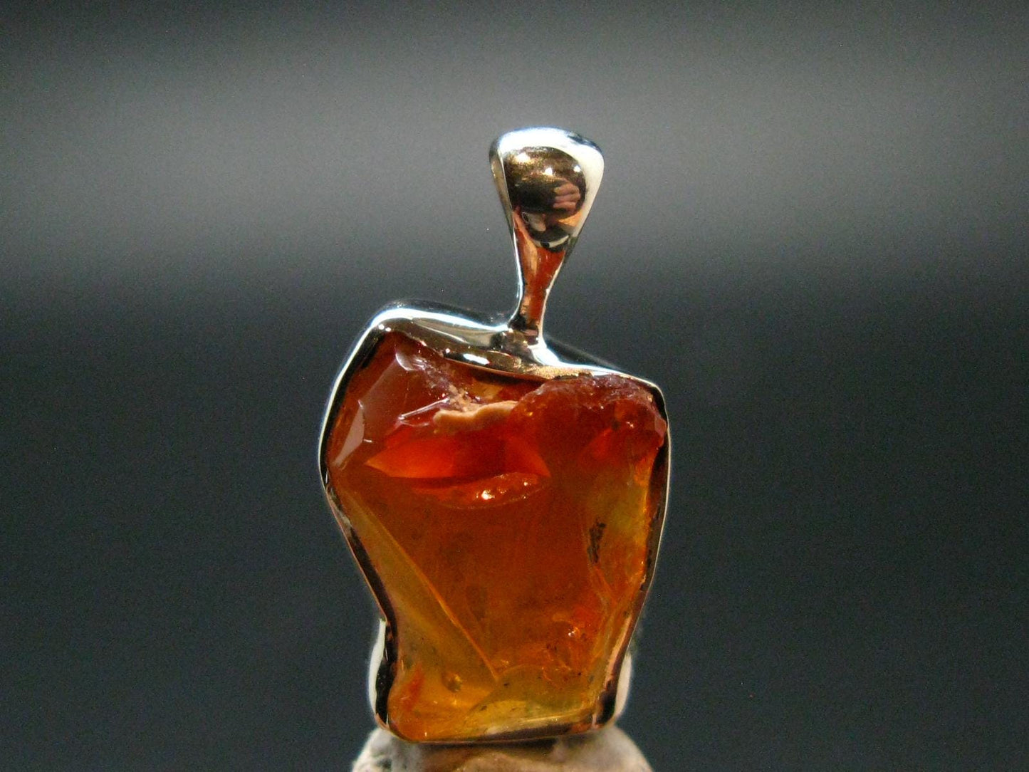 Raw Fire Opal Sterling Silver Pendant From Mexico - 0.7" - 1.27 Grams