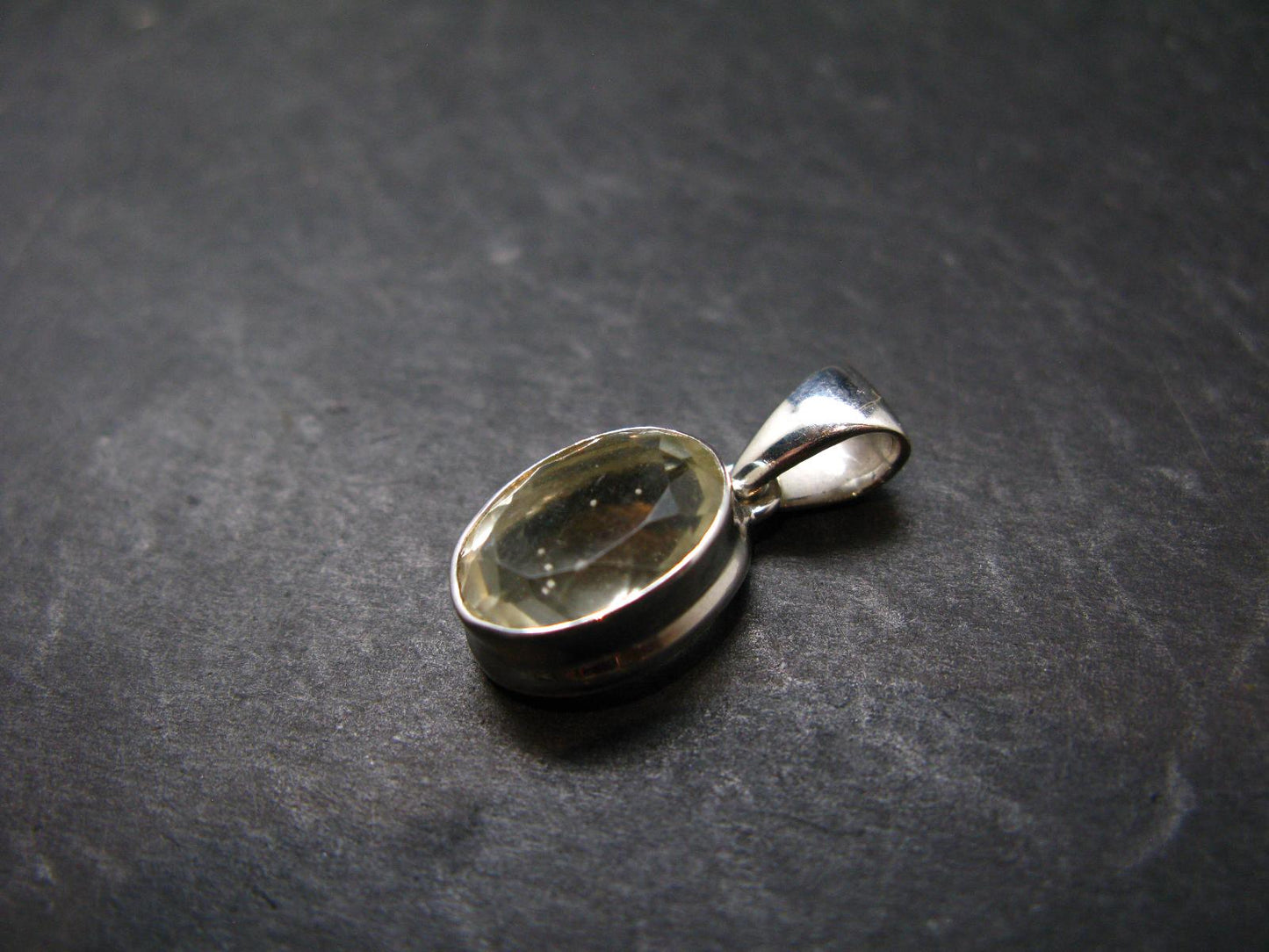 Gem Libyan Desert Glass Tektite Faceted Pendant Sterling Silver from Libya - 0.9" - 3.03 Grams