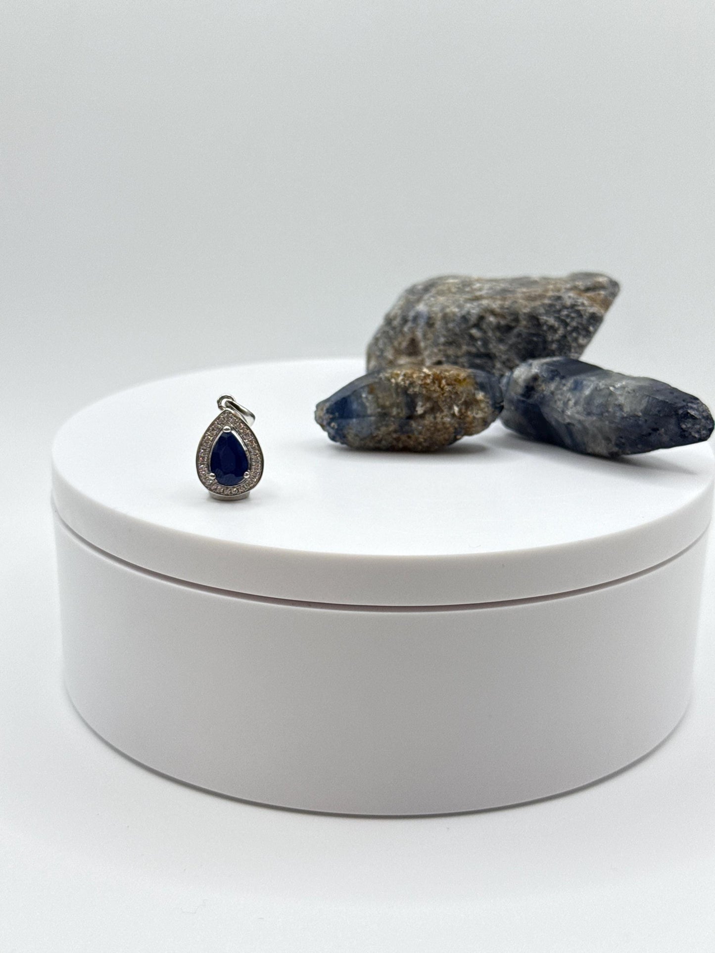 Pear Shaped Sapphire Pendant | Natural Blue Sapphire Necklace Charm | Sterling Silver Sapphire Birthstone Jewelry | September Gift