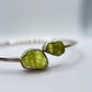 Chrysoberyl Raw Stone Bangle Bracelet Green Yellow Gemstone Open Cuff Silver Minimalist Jewelry Gift