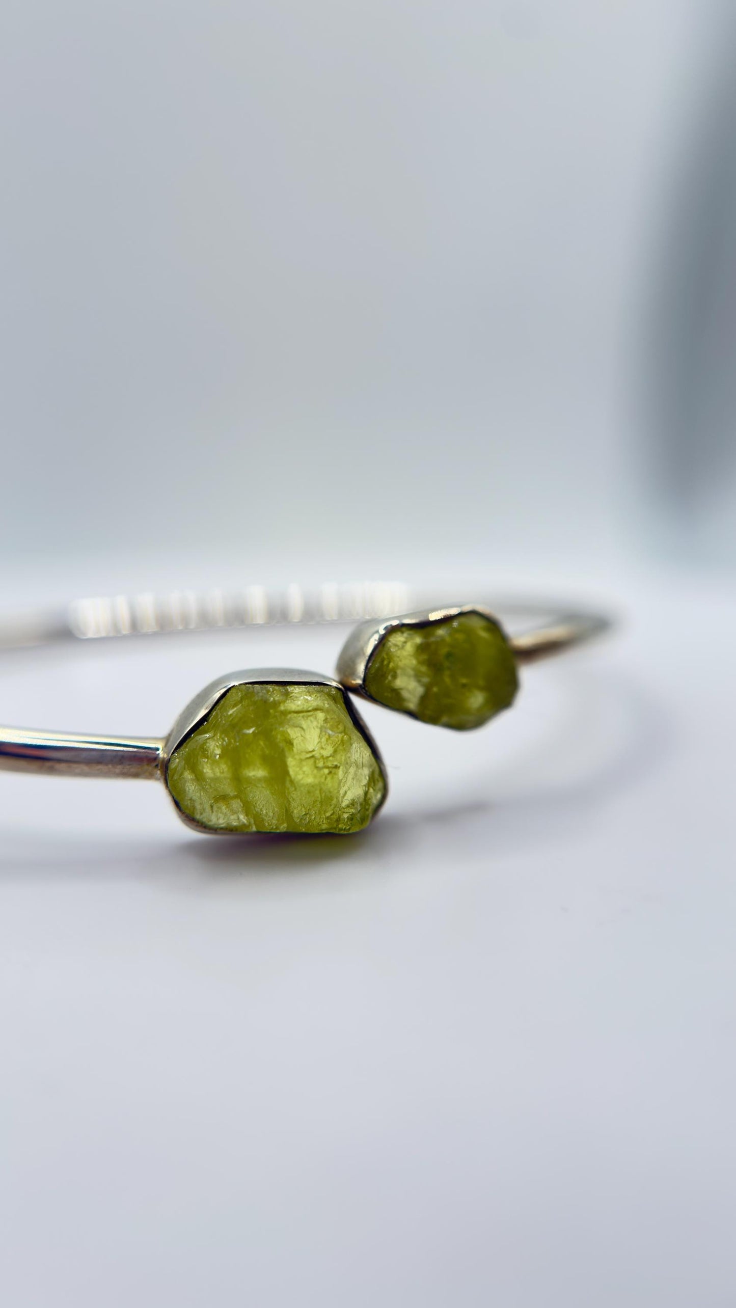 Chrysoberyl Raw Stone Bangle Bracelet Green Yellow Gemstone Open Cuff Silver Minimalist Jewelry Gift
