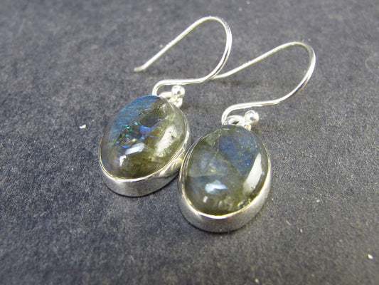 Blue Labradorite Silver Earrings From Madagascar - 4.55 Grams