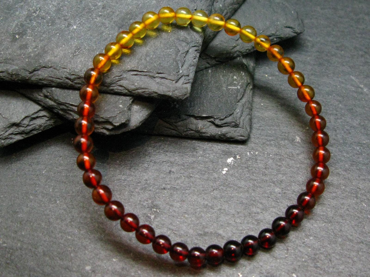 Amber Genuine Bracelet ~ 7 Inches ~ 4mm Round Beads