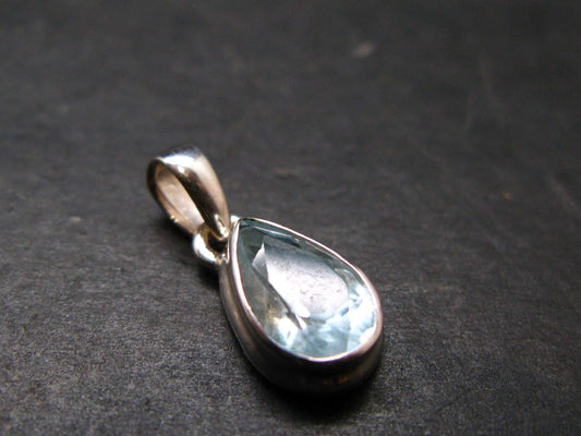 Stunning Genuine Faceted Aquamarine Gem Sterling Silver Pendant From Brazil - 0.7"