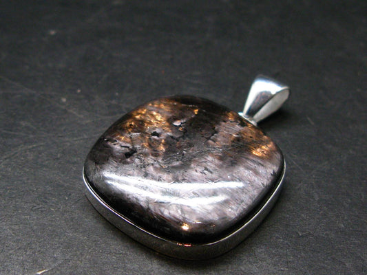 Tumbled Hypersthene Silver Plated Pendant From Canada - 1.4" - 11.32 Grams