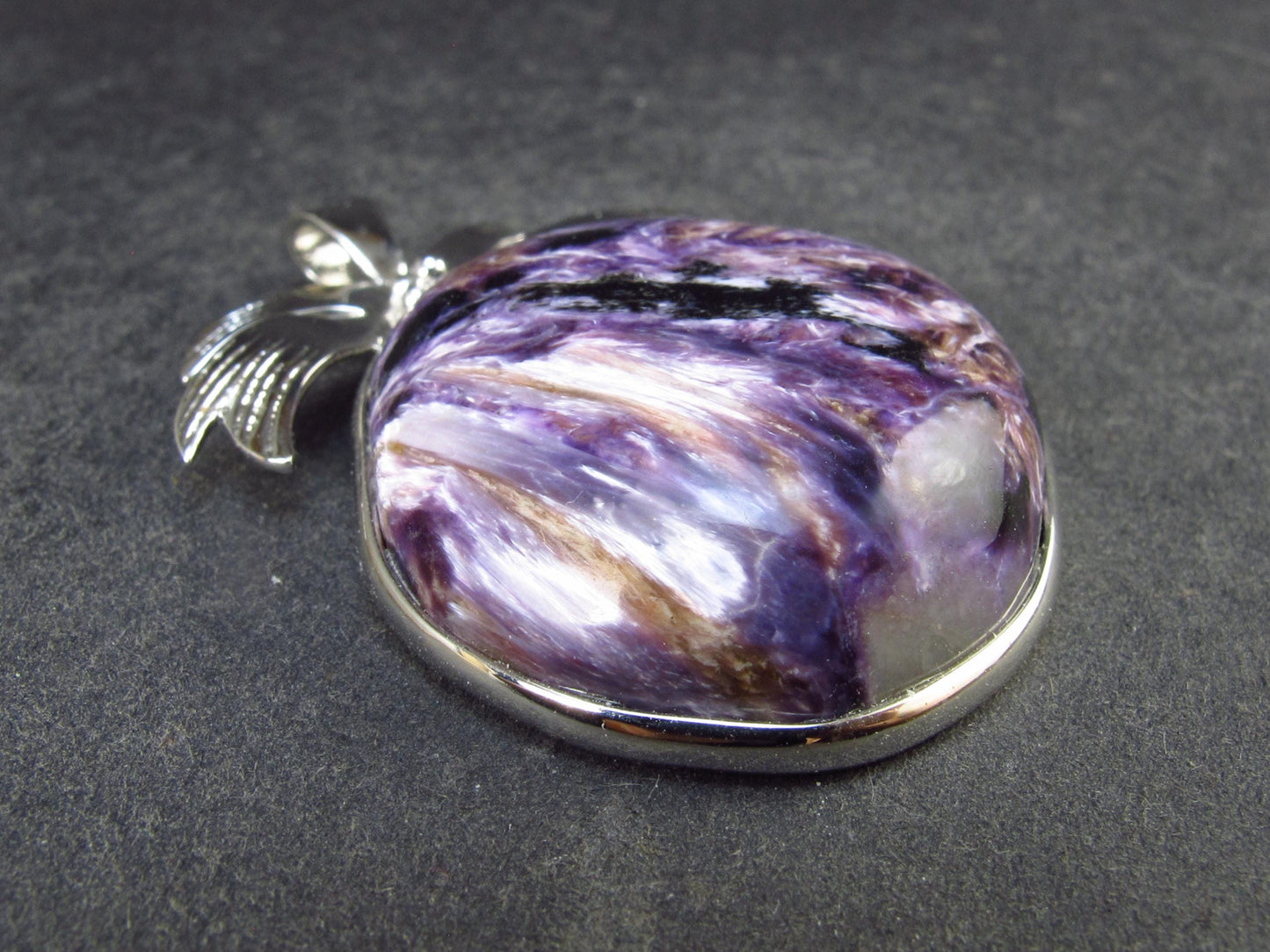 Rare High-Quality Charoite Pendant in SS From Russia - 1.7" - 17.2 Grams