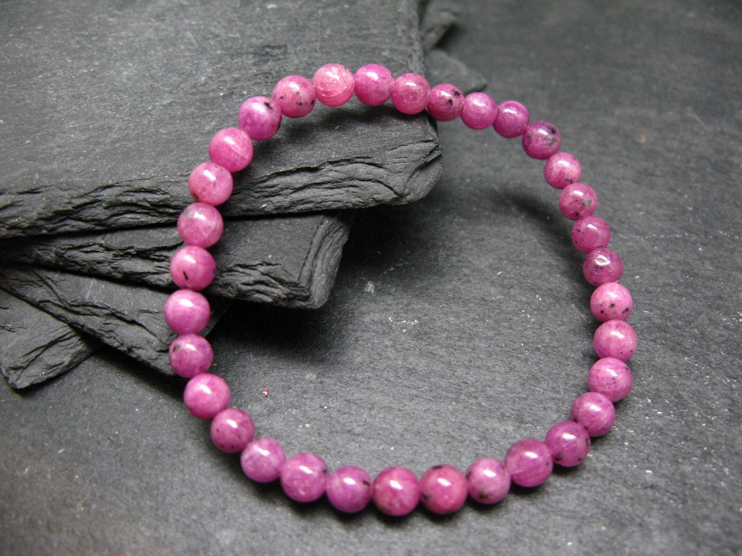 Ruby Genuine Bracelet ~ 7 Inches ~ 6mm Round Beads