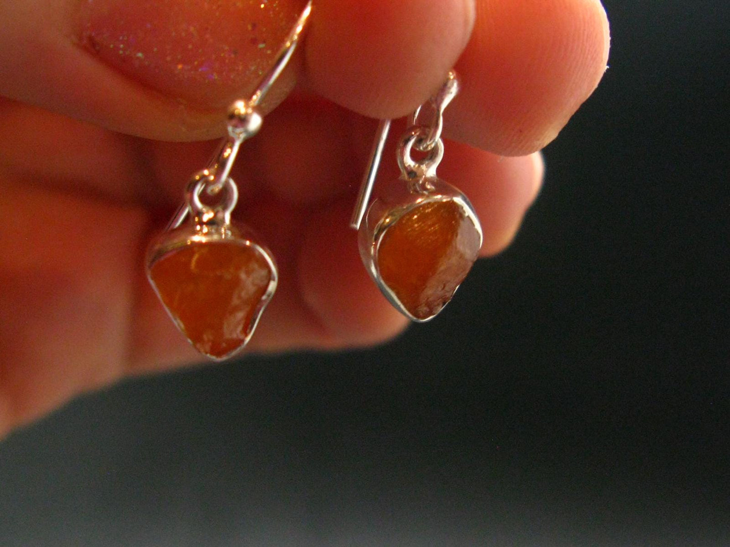 Spessartine Garnet Silver Earrings From Tanzania - 1.0" - 2.01 Grams