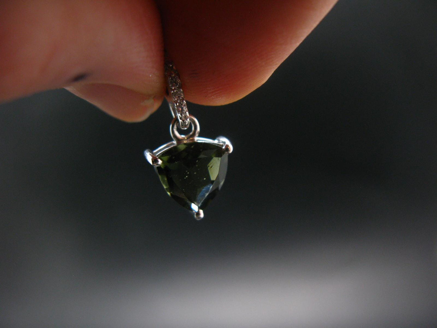 Moldavite Tektite Silver Pendant from Czech Republic - 0.7" - 1.0 Grams
