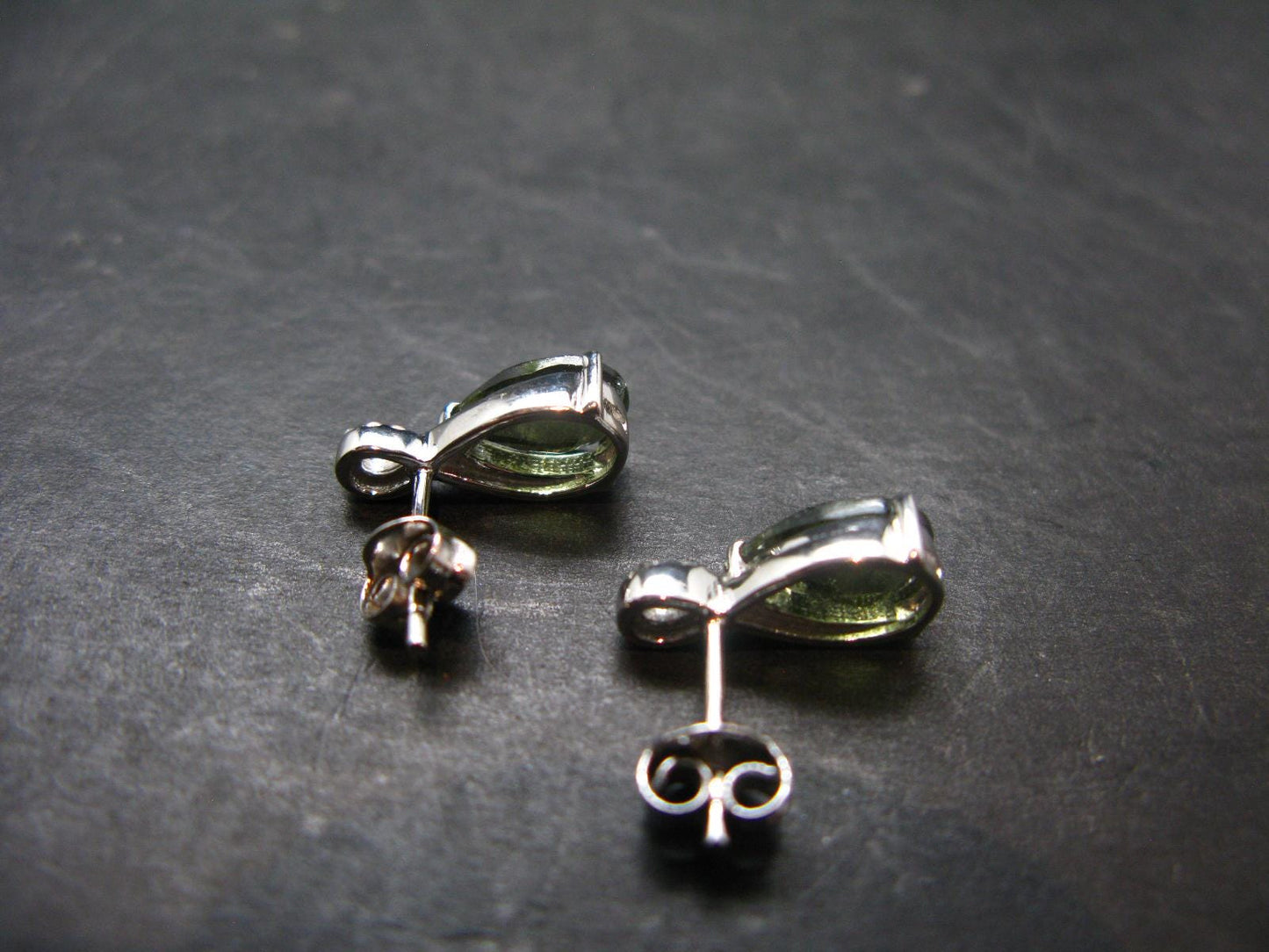 Moldavite Tektite Silver Earrings from Czech Republic - 2.40 Grams