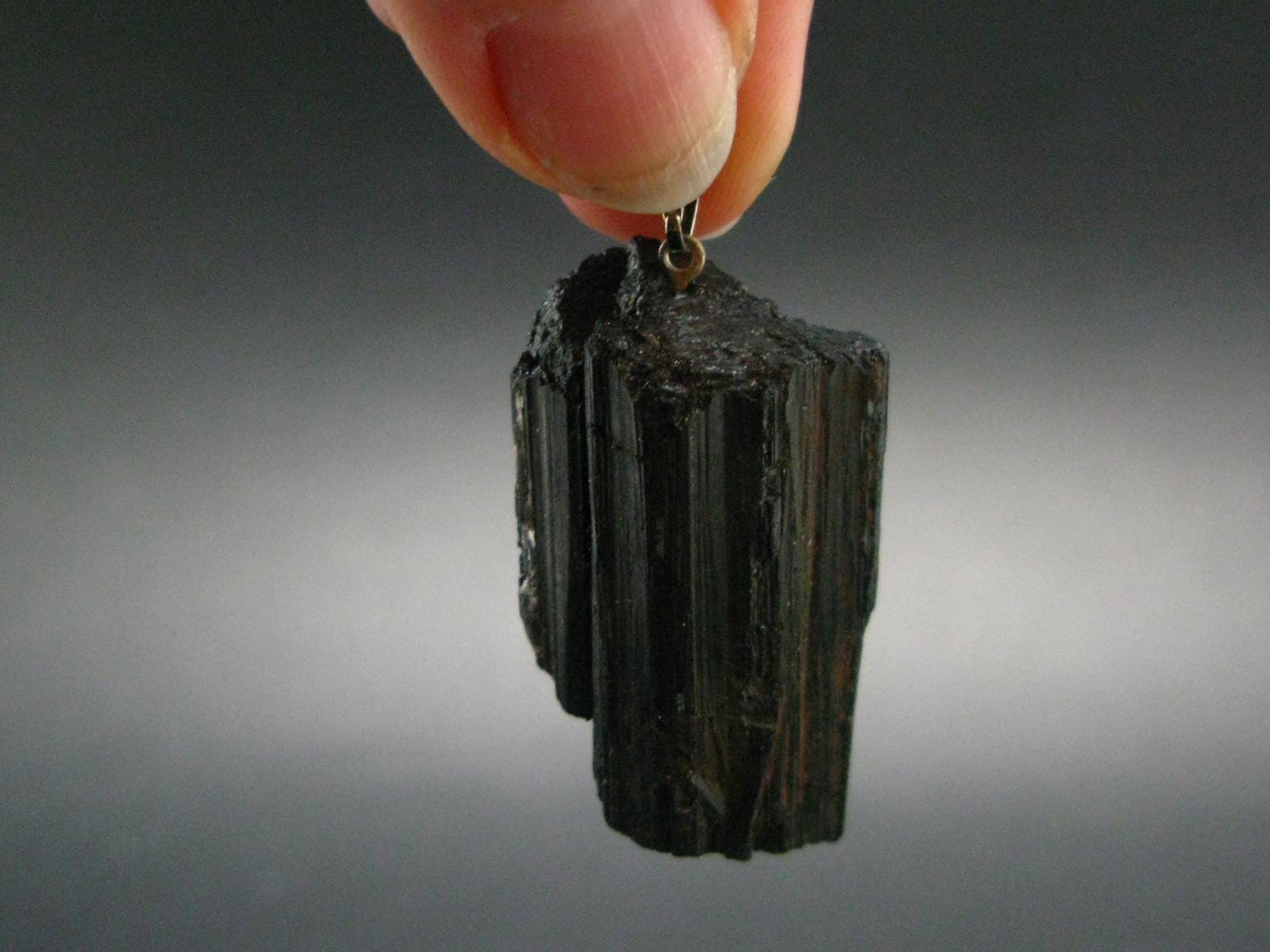 Black Tourmaline Schorl Silver Pendant From Brazil - 1.9"