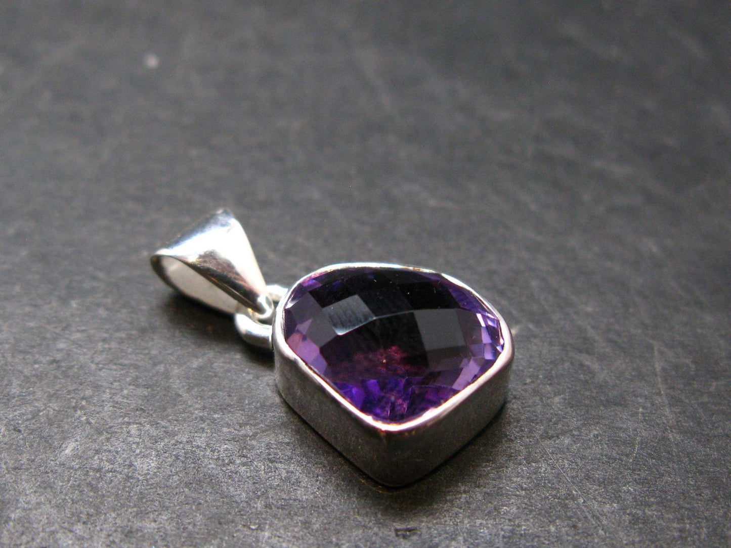 Large Genuine Rich Purple Amethyst Sterling Silver Pendant From Brazil - 0.9" - 3.32 Grams