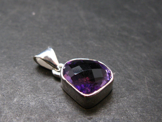 Large Genuine Rich Purple Amethyst Sterling Silver Pendant From Brazil - 0.9" - 3.32 Grams