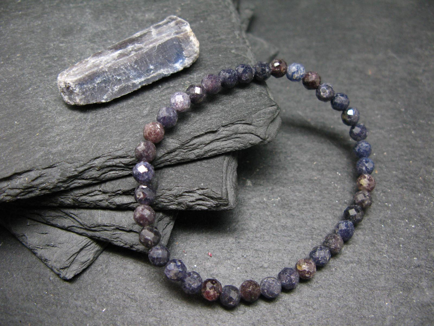 Blue Sapphire Genuine Bracelet ~ 7 Inches ~ 5mm Round Facetted Beads