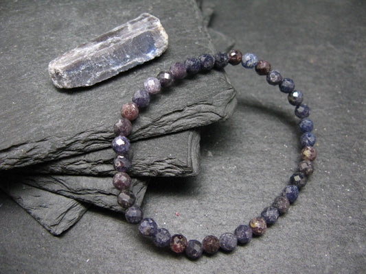 Blue Sapphire Genuine Bracelet ~ 7 Inches ~ 5mm Round Facetted Beads