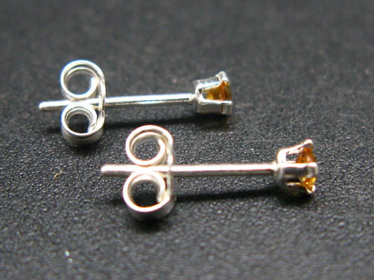 Cute Tiny Gem Round Faceted Golden Yellow Citrine Stud Earrings In Sterling Silver from Brazil - 0.5"
