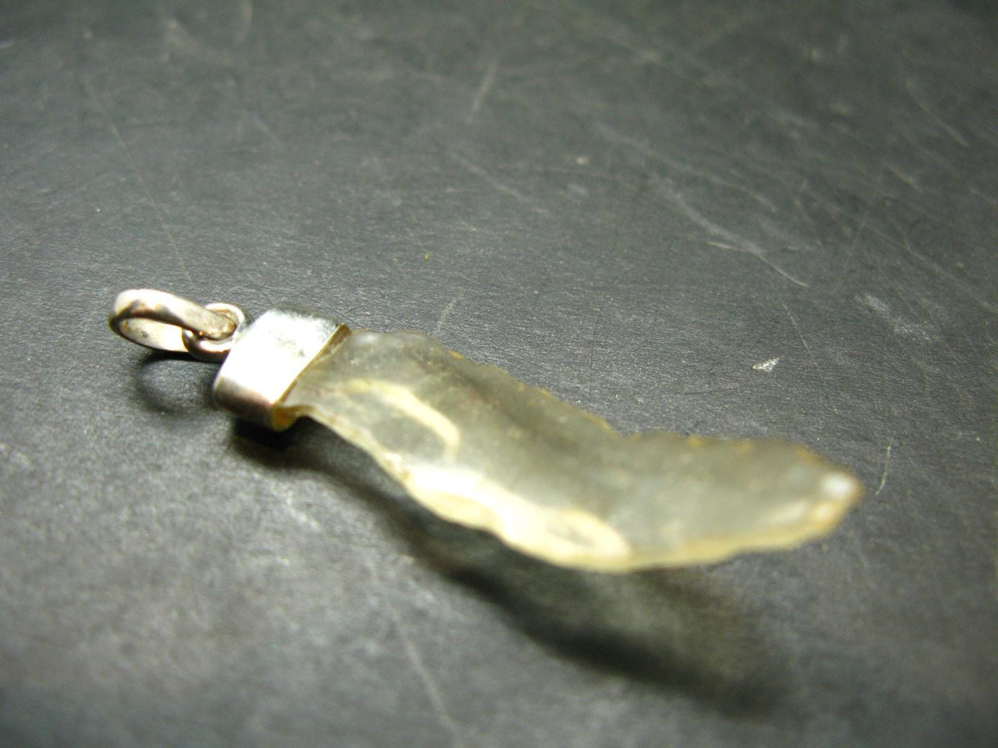 Gem Libyan Desert Glass Tektite Free Form Pendant Sterling Silver from Libya - 1.8" - 2.39 Grams
