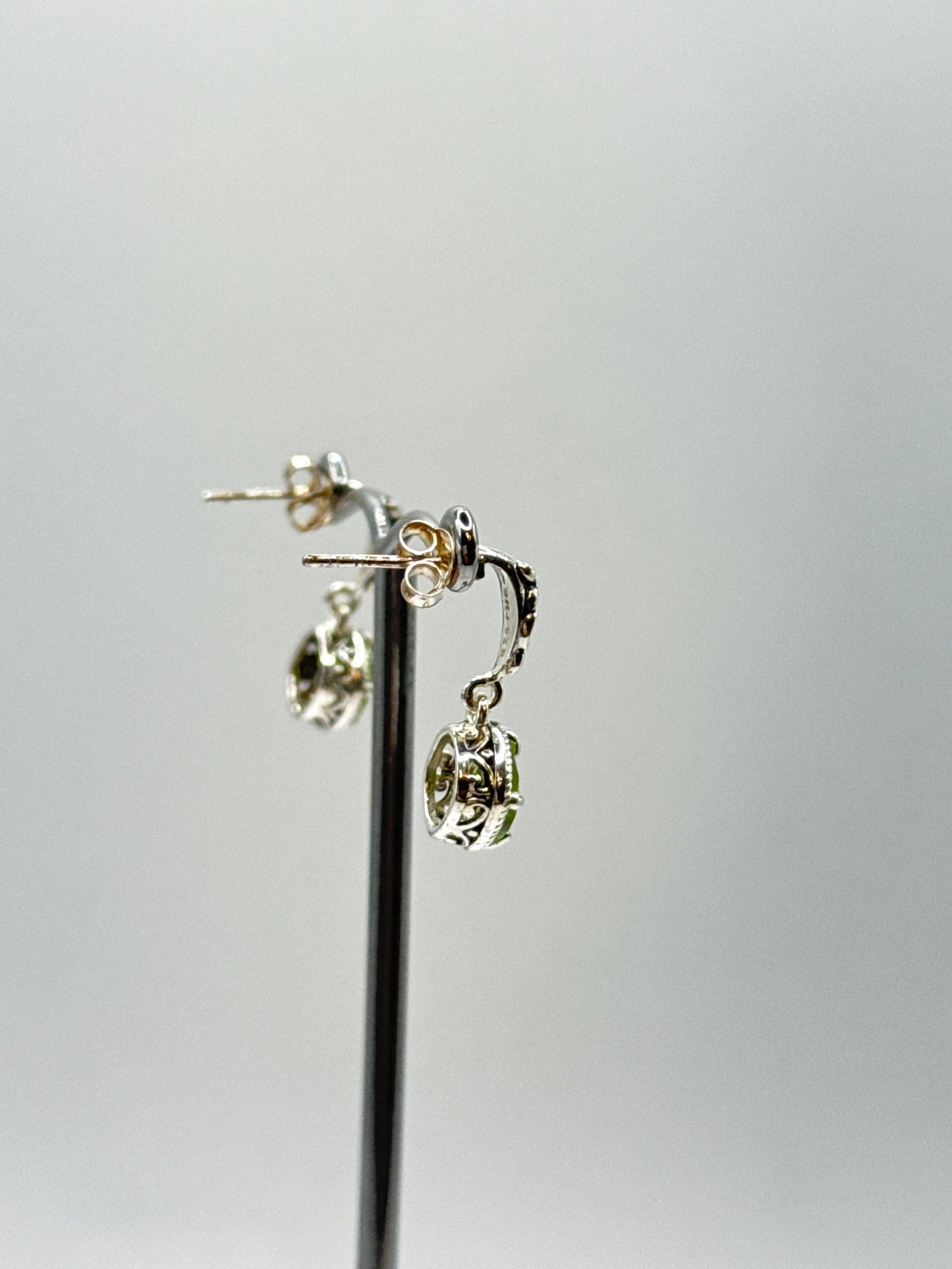 Peridot Sterling Silver Dangle Earrings | Ornate August Birthstone
