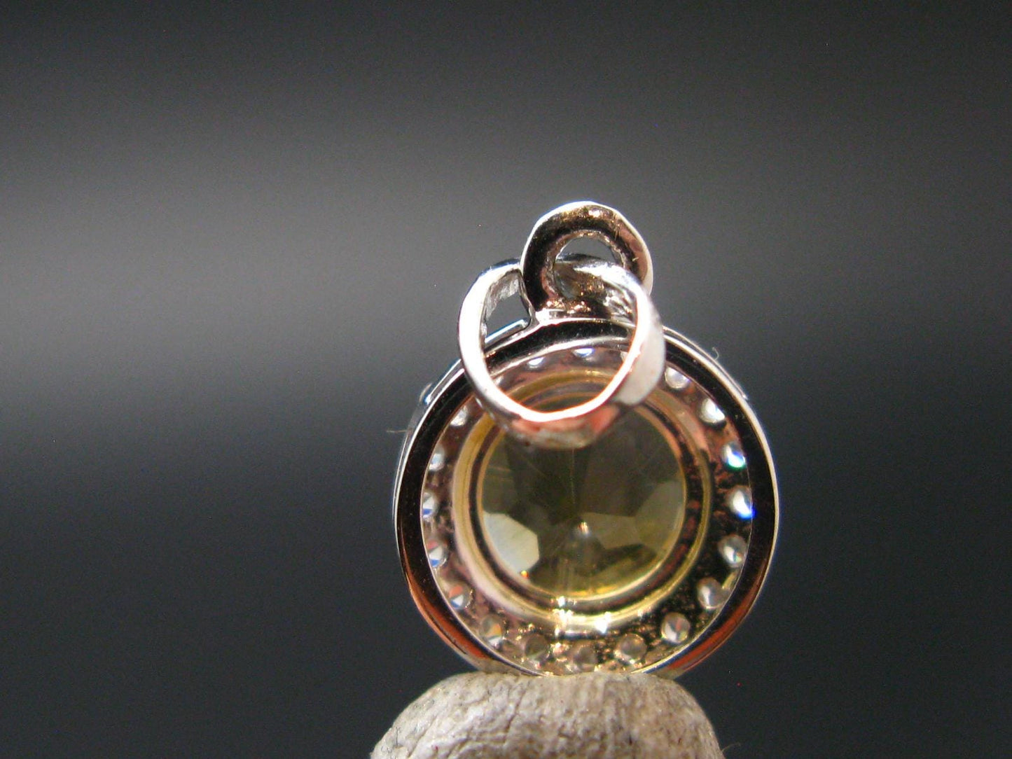 Yellow Citrine Gem Facetted Sterling Silver Pendant From Brazil With CZ - 0.6" - 1.05 Grams