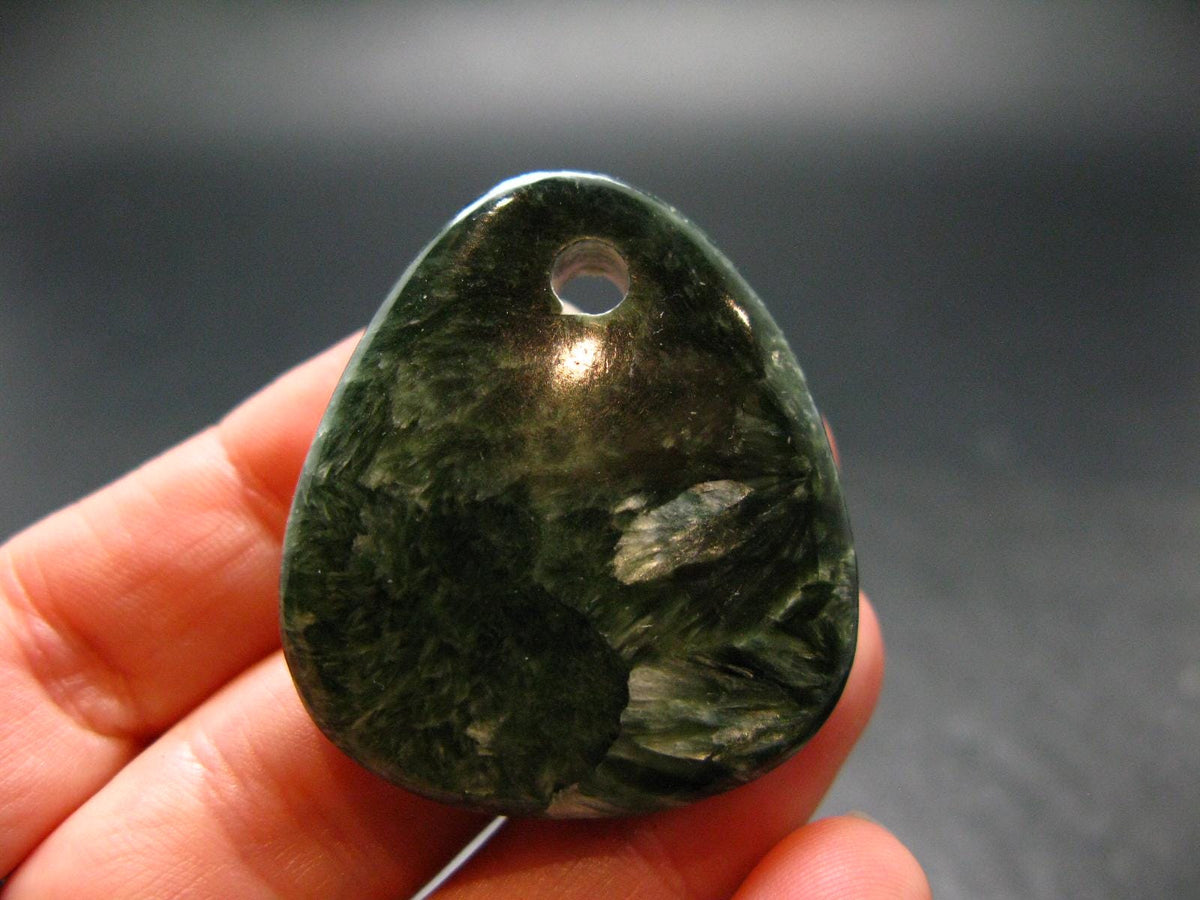 Polished Seraphinite Clinochlore Metal Free Pendant From Russia - 1.5"