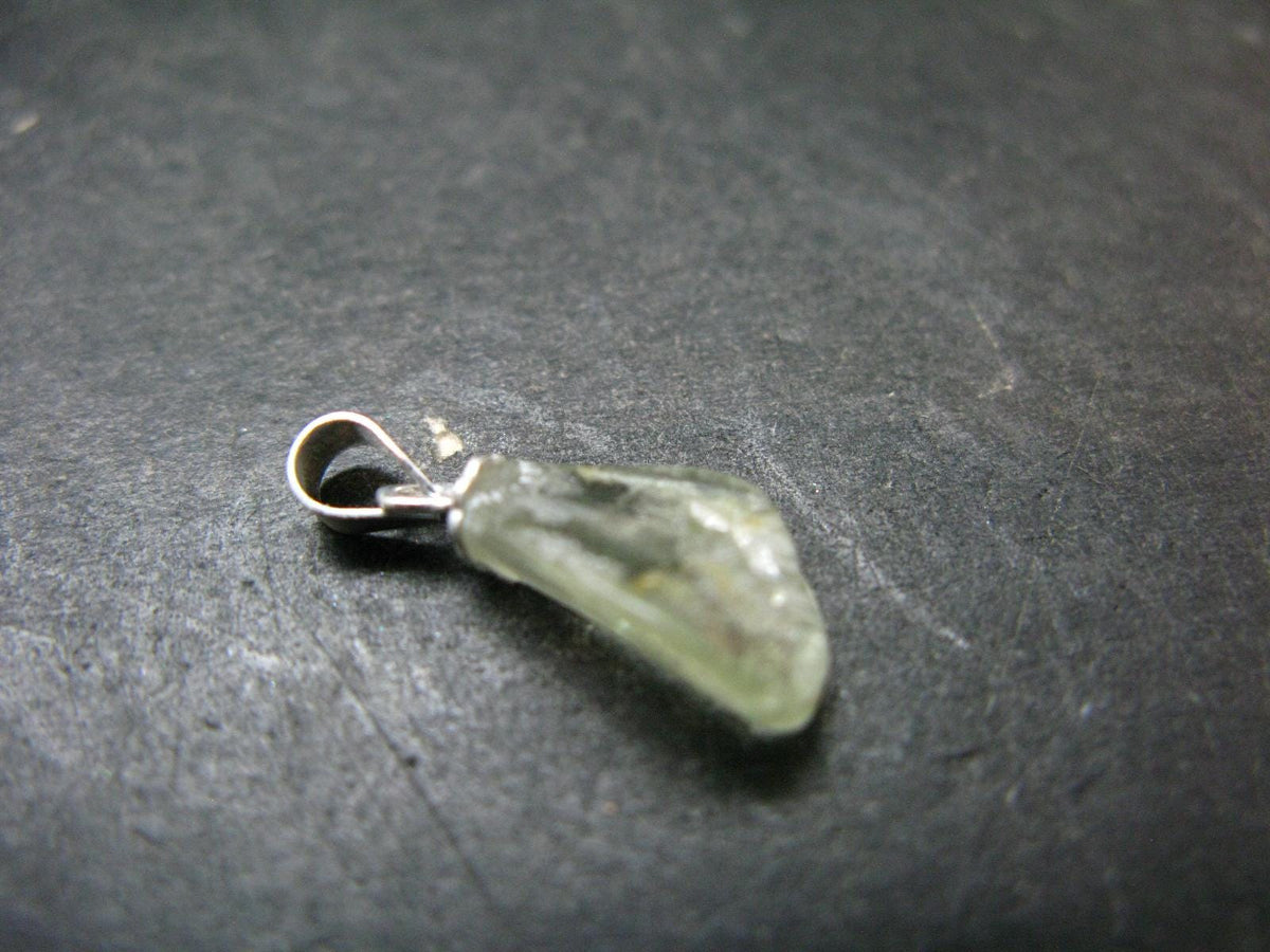 Green Herderite Tumbled Silver Pendant From Pakistan - 0.8" - 0.79 Grams