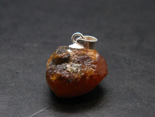 Gem Spessartine Spessartite Orange Garnet Pendant in SS From Tanzania - 0.6" - 5.20 Grams