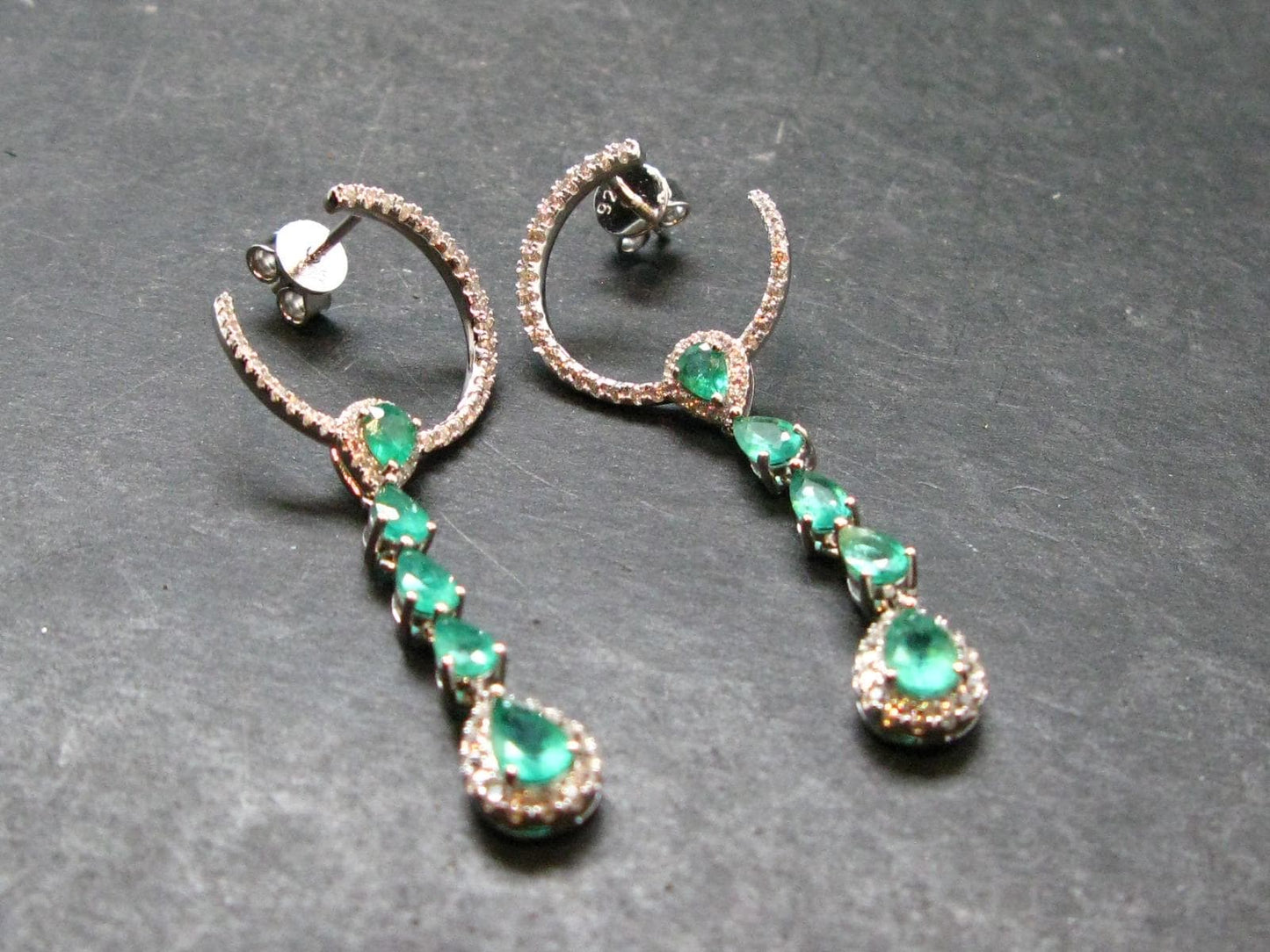 Gem Emerald Faceted Silver Earrings From Colombia - 4.62 Grams Total