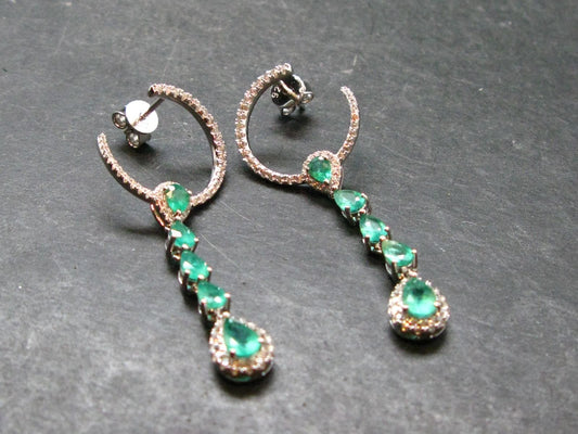 Gem Emerald Faceted Silver Earrings From Colombia - 4.62 Grams Total