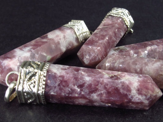 Lot of 5 Natural Lilac Lepidolite Mica Pencil Point Pendants From Brazil