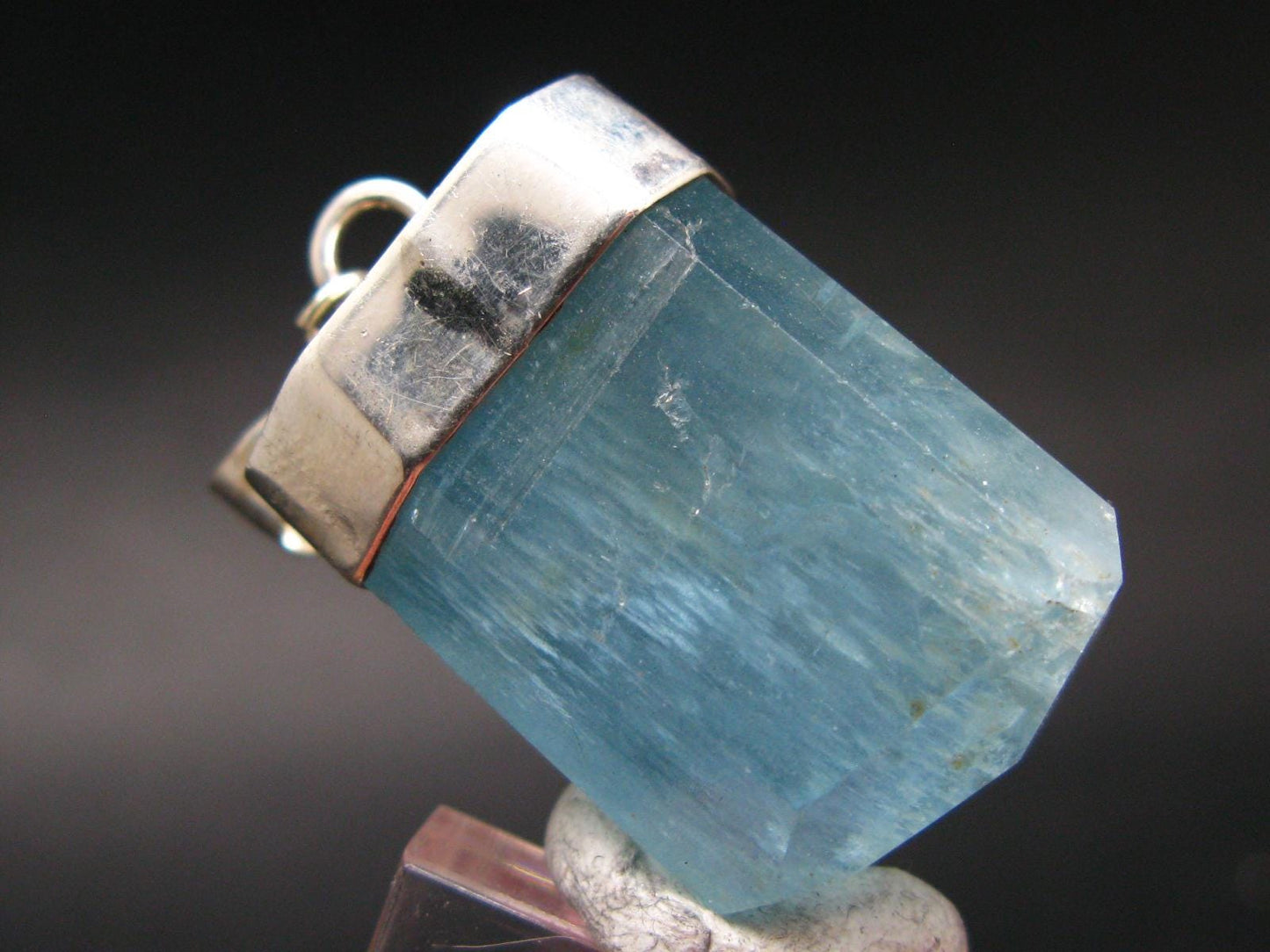 Aquamarine Gem Sterling Silver Pendant From Brazil - 1.8" - 20.10 Grams